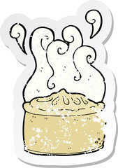 retro distressed sticker of a cartoon pie