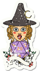 human mage with natural twenty dice roll grunge sticker
