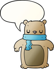 cartoon bear and scarf and speech bubble in smooth gradient style