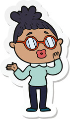 sticker of a cartoon woman wearing spectacles