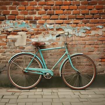Retro bicycle on vintage brick wall