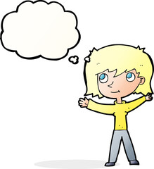 cartoon happy girl with thought bubble