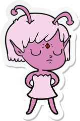Obraz na płótnie Canvas sticker of a cartoon alien girl