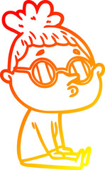 warm gradient line drawing cartoon woman wearing glasses