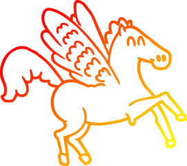 warm gradient line drawing cartoon winged horse