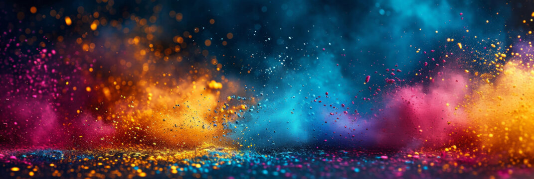 Colored powder explosion. Colorful rainbow Holi paint splash.  Hindu festival of colors.