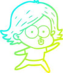 cold gradient line drawing cartoon girl pouting