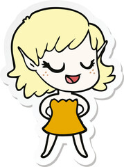 sticker of a happy cartoon elf girl