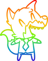 rainbow gradient line drawing laughing fox in shirt and tie