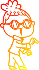 warm gradient line drawing cartoon woman wearing spectacles