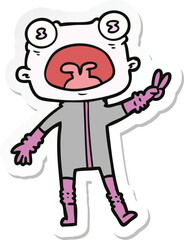 Fototapeta premium sticker of a cartoon weird alien waving