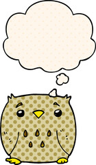 cartoon owl and thought bubble in comic book style