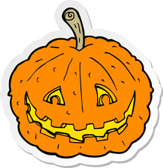 sticker of a cartoon grinning pumpkin