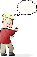 cartoon happy man with thought bubble