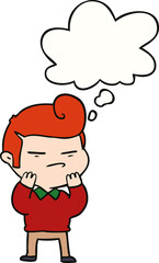 cartoon cool guy with fashion hair cut and thought bubble