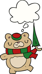 cartoon bear with umbrella and thought bubble