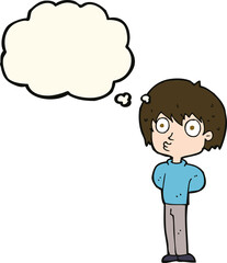 cartoon impressed boy with thought bubble