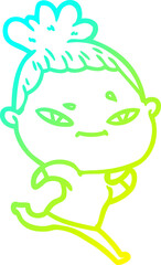 cold gradient line drawing cartoon woman
