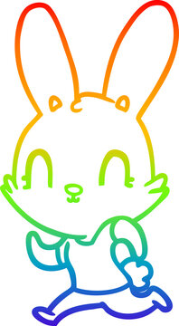 recommend clip art: rainbow gradient line drawing cute cartoon rabbit running