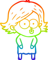 Obraz premium rainbow gradient line drawing cartoon girl pouting