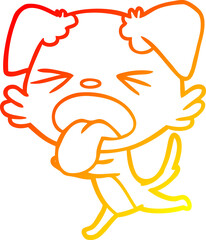 warm gradient line drawing cartoon panting dog