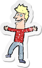 retro distressed sticker of a cartoon happy man