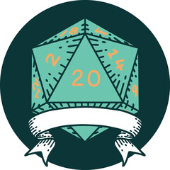 natural 20 critical hit D20 dice roll icon