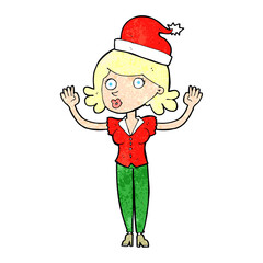 cartoon woman wearing christmas hat