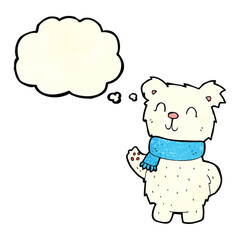 cartoon waving polar bear with thought bubble