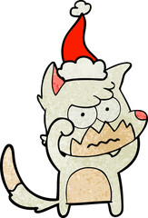 textured cartoon of a annoyed fox wearing santa hat