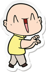 sticker of a happy cartoon bald man
