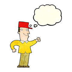 cartoon man punching air with thought bubble