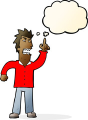 cartoon angry man making point with thought bubble