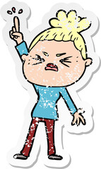 Fototapeta premium distressed sticker of a cartoon angry woman