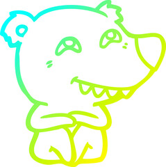 cold gradient line drawing cartoon polar bear showing teeth