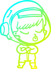 cold gradient line drawing cartoon pretty astronaut girl