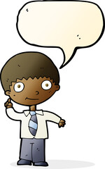 cartoon school boy with idea with speech bubble