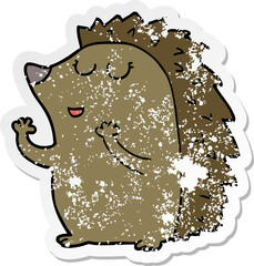 distressed sticker of a cartoon hedgehog