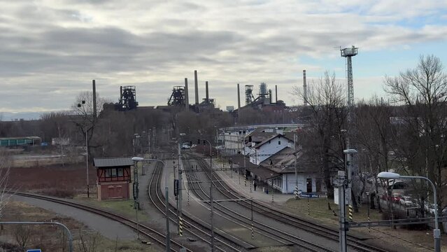 Ostrava, Czech Republic, View of abandoned steel factory Dolni Vitkovice and Ostrava Stred train station, industrial landscape, heavy metal industry