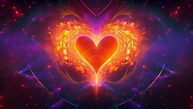Psychedelic Distorted Valentine heart Background Web Design and Social Media. Pink and Purple Colors.Neon lights and dark background. Happy Valentine's Day 4k mp4 romantic design