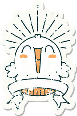 grunge sticker of tattoo style happy singing cupcake