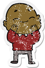 distressed sticker of a happy cartoon bald man