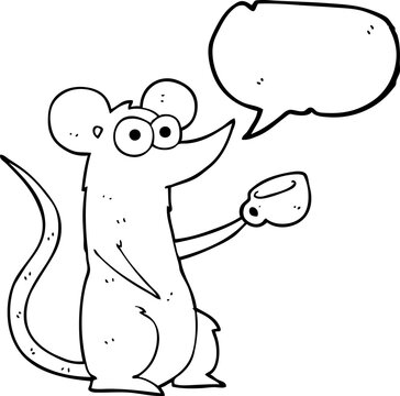 speech bubble cartoon mouse with coffee cup