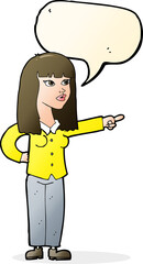 cartoon pretty woman pointing with speech bubble