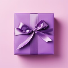 Pink Festive Gift Package with Elegant Purpe Wrapping, Ribbon, and Bow, Perfect for Birthday Celebration or Holiday Surprise, Unveiling Joy and Happiness in Special Occasions