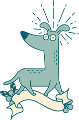 banner with tattoo style surprised dog