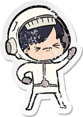 Obraz premium distressed sticker of a angry cartoon space girl