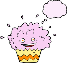 cartoon exploding cupcake with thought bubble