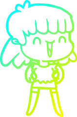 cold gradient line drawing cartoon woman