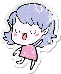 Fototapeta premium distressed sticker of a cartoon elf girl